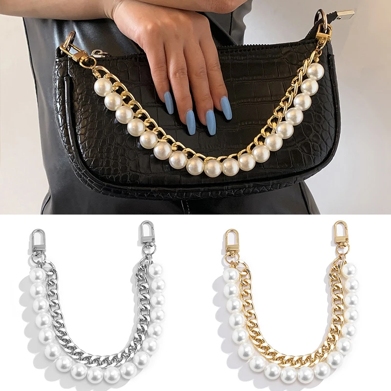 

Trendy Bag Pearl Chain Simplicity Retro Handbag Aluminum Chain Imitation Pearl Bag Belt Stylish Temperament Bag Accessories