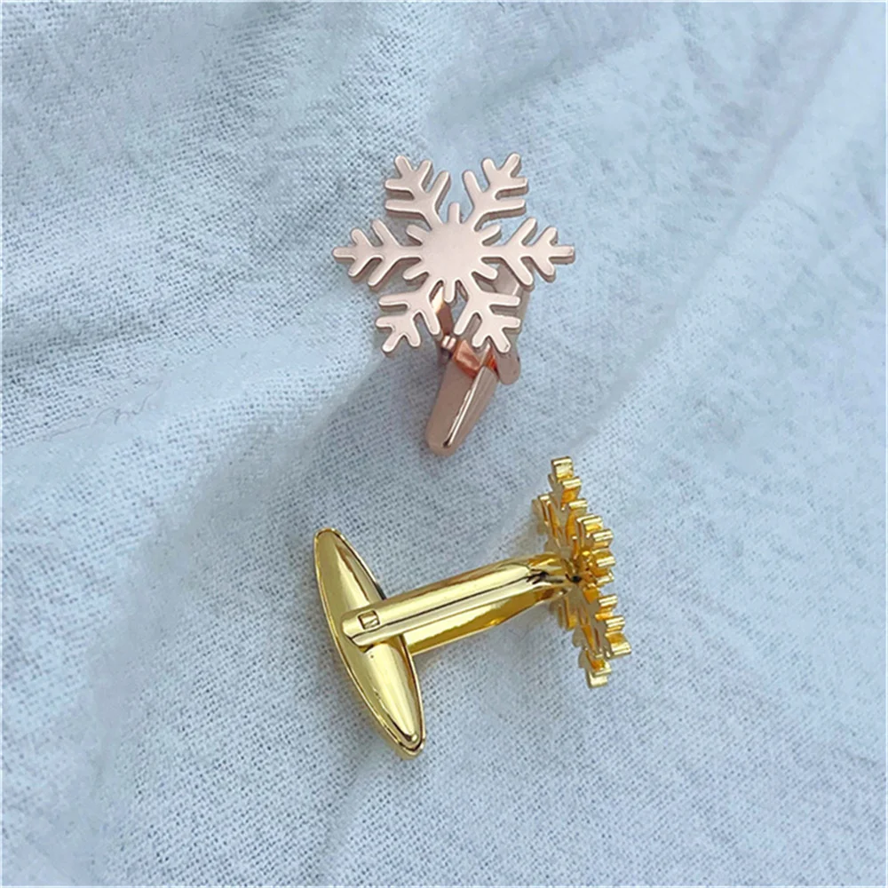 

Gold Cufflinks for Mens Personalized Snowflake French Shirt Silver/Rose Gold Cufflink Stainless Steel Jewelry Give to Boyfriend