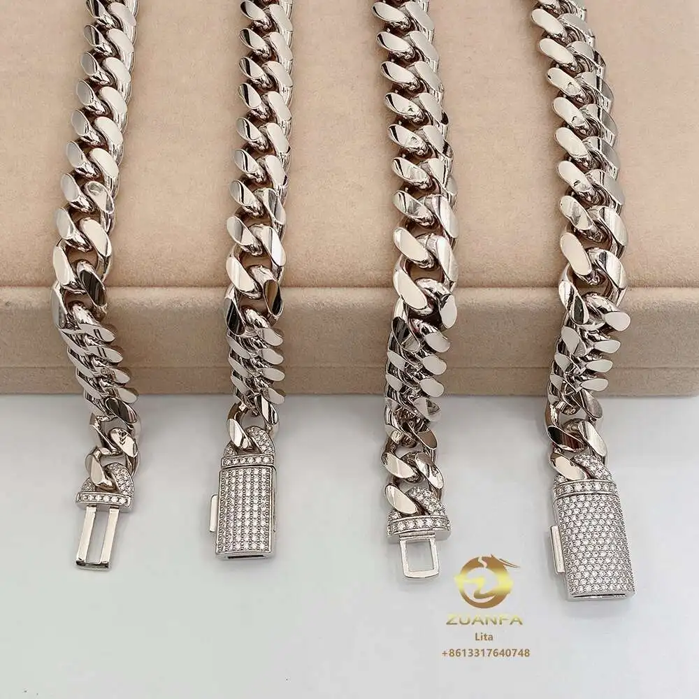 Мужская Серебряная цепочка из кубинской цепи с муассанитом 12 мм в стиле хип-хоп