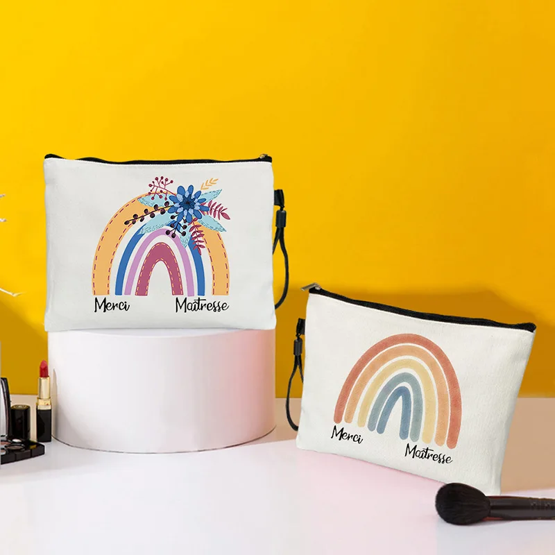 

Merci Maîtresse Teacher Gifts French Cosmetic Pouch Bags Travel Organizer Toilet Kits Colorful Makeup Pouchs Ladies Lipstick Bag