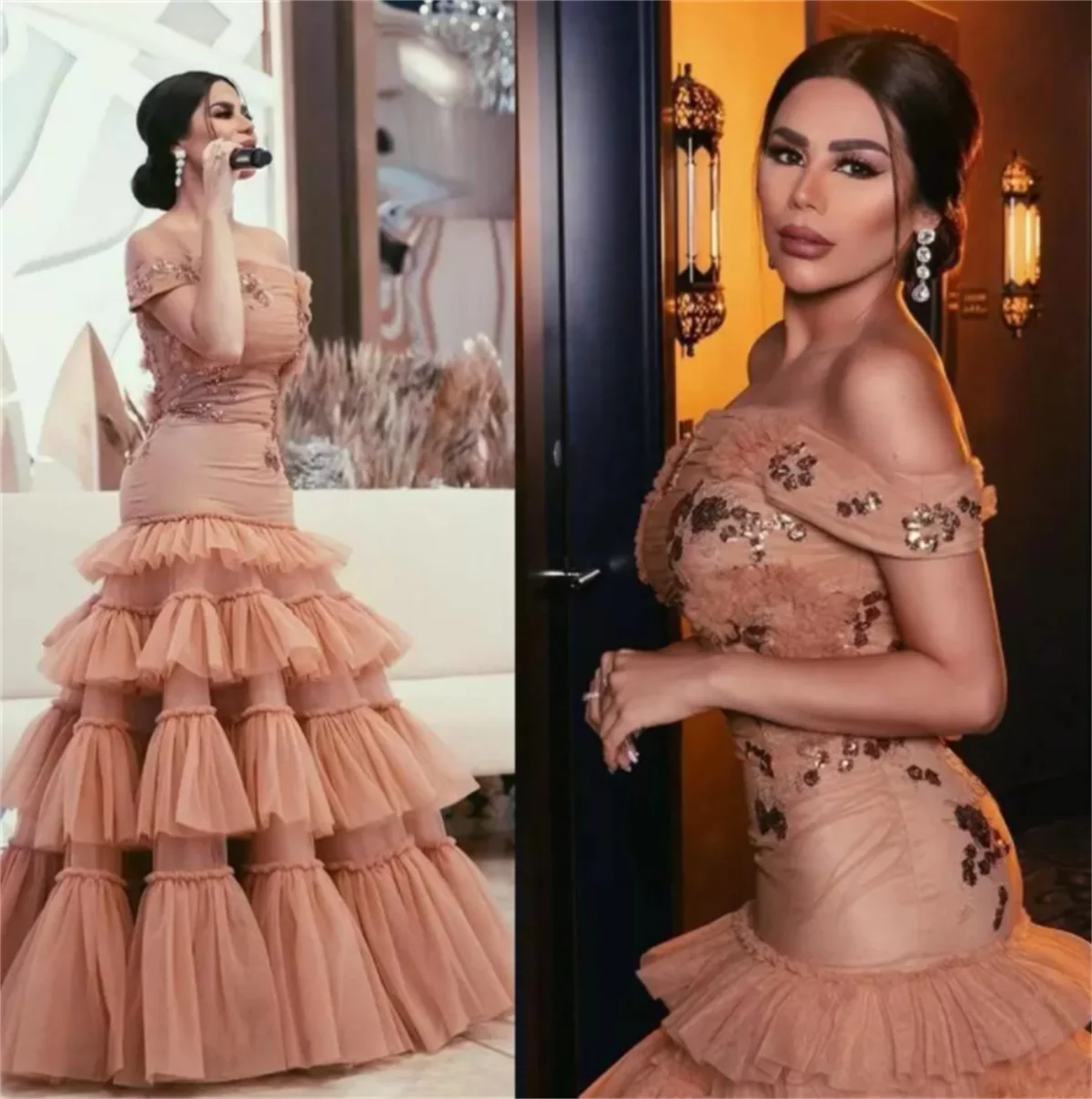 

Arabic Dubai Off Shoulder Mermaid Prom Dresses Evening Party Gowns Pleats Ruffles Sequined Beaded Floor Length Formal 2023