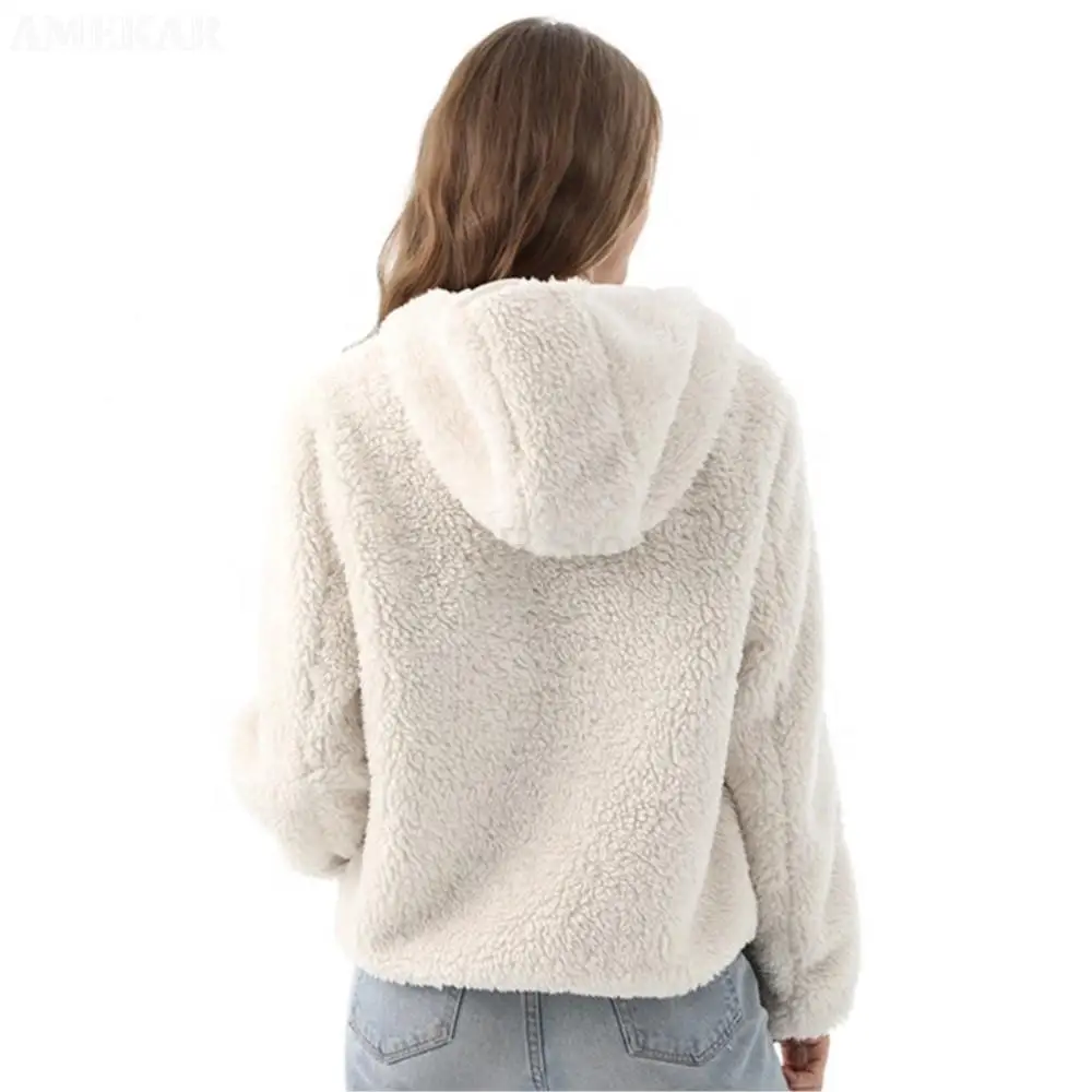 Women Winter Real Fur Zipper Coat Long Sleeve With Hood Pure Color Real Fur Jacket Thermal Fluffy Pocket Women's Fur Coat