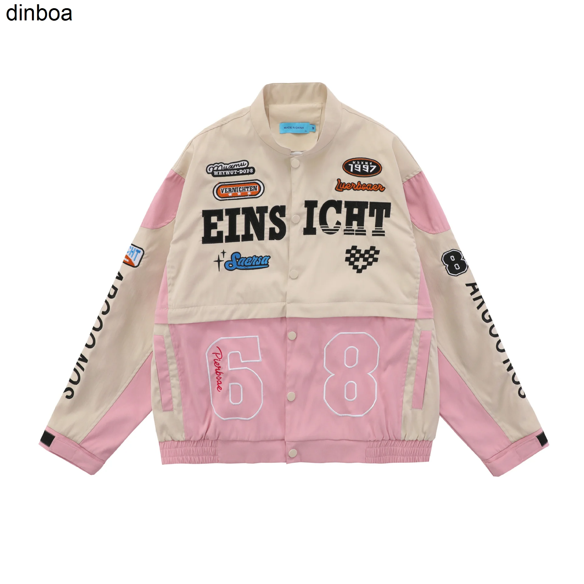 

Dinboa-windproof Hip Hop High Street All Match Racing Wear American Women's Oversize Detachable Biker Jackets Coats Couples