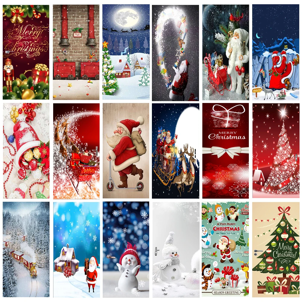 

Christmas Door Sticker Mural Decals Peel and Stick 2023 New Year Xmas Home Room Door Decorations Poster Wallpaper Removable