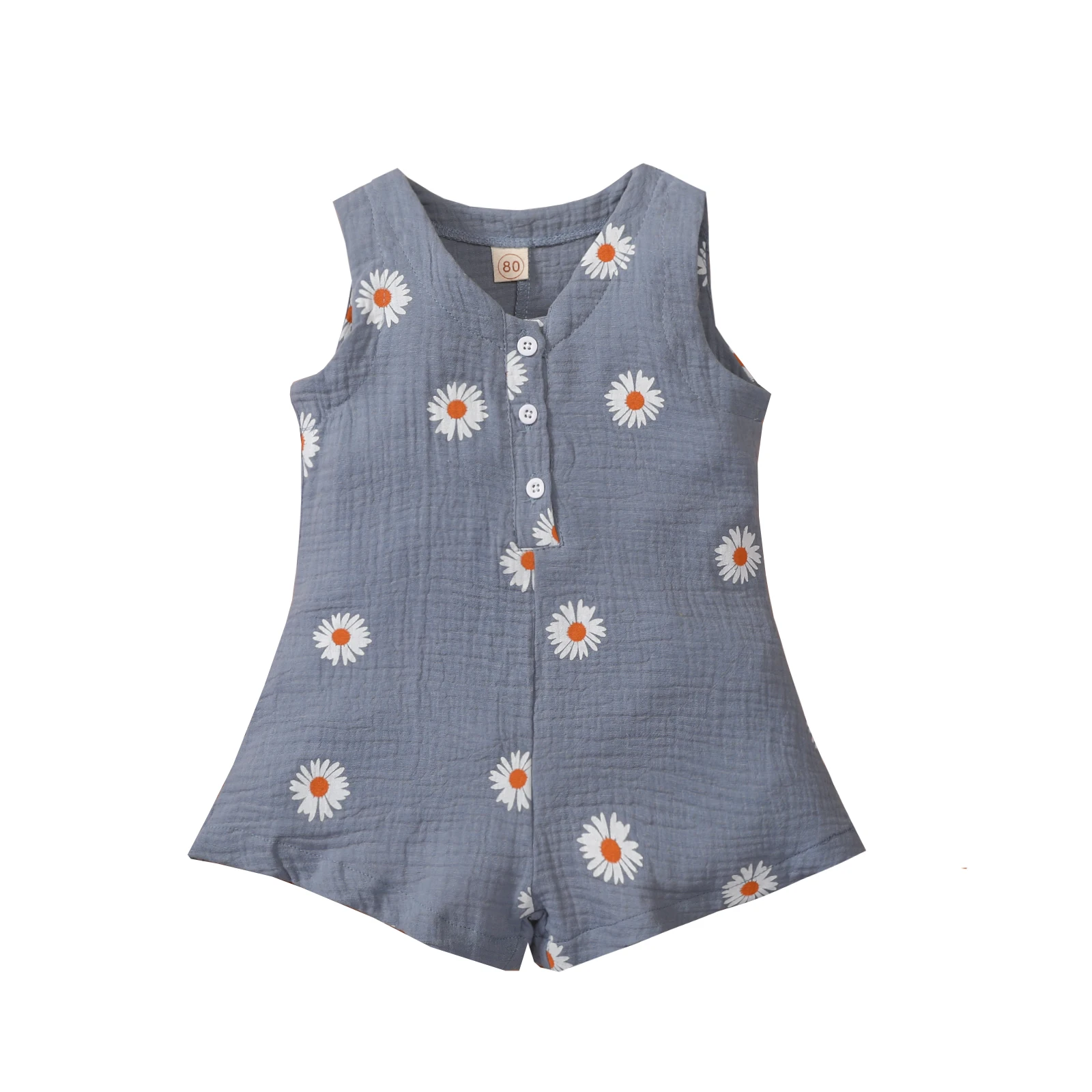 

Floral Sleeveless Regular 1 Piece Summer Linen Girls