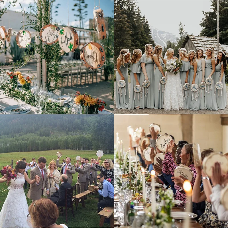 Фото 10-50 шт. мини-тамбуринов для свадьбы, ручные барабаны из овчины, музыкальный инструмент для свадебного приема, свадебные сувениры (4/6 дюймов) №4