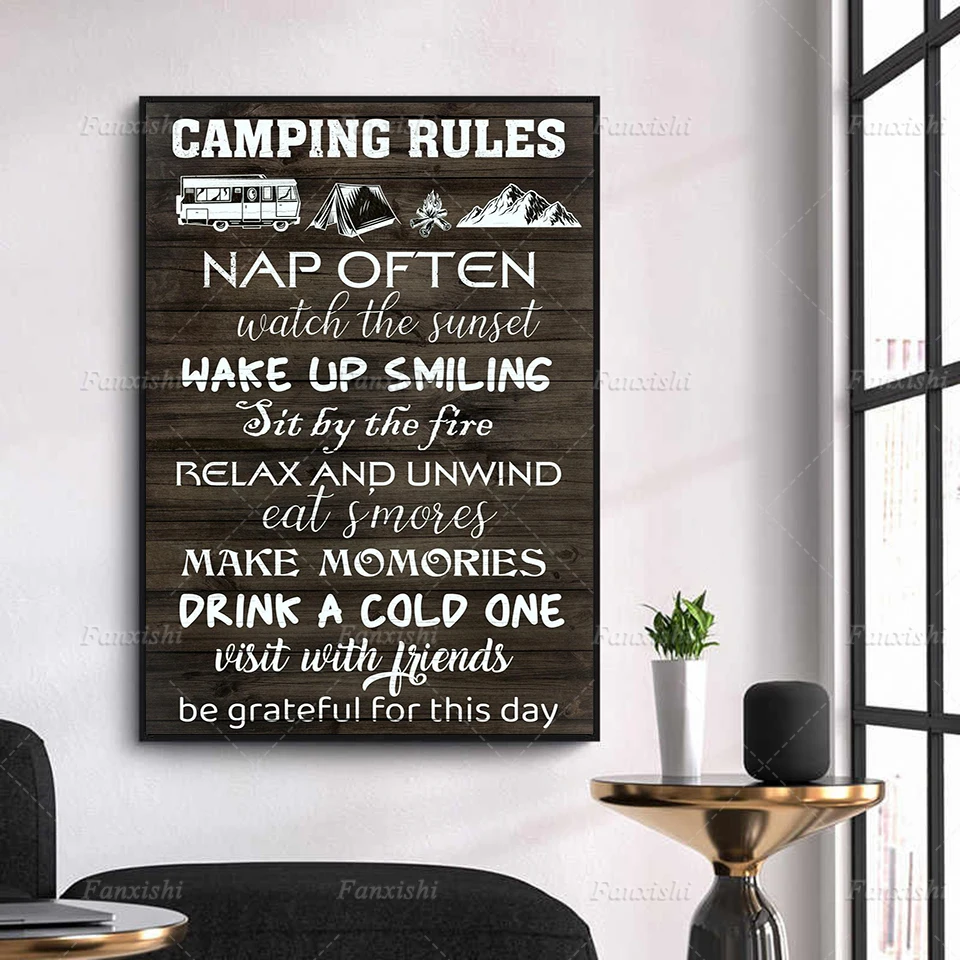 

Funny Camping Rules Camping Quotes Typography Wall Art Camping Dcor, Camping Party Poster Print Canvas Painting