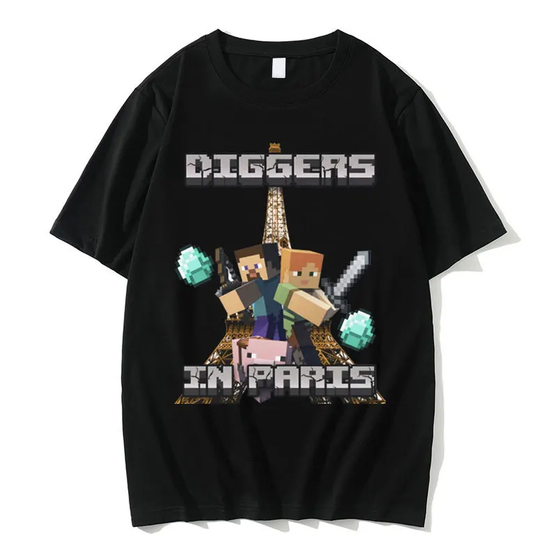 Diggers in Paris Miners Graphic T-shirt Otaku Game Funny Meme T-shirts Men 100% Cotton Short Sleeve Tees Men's Oversized T Shirt