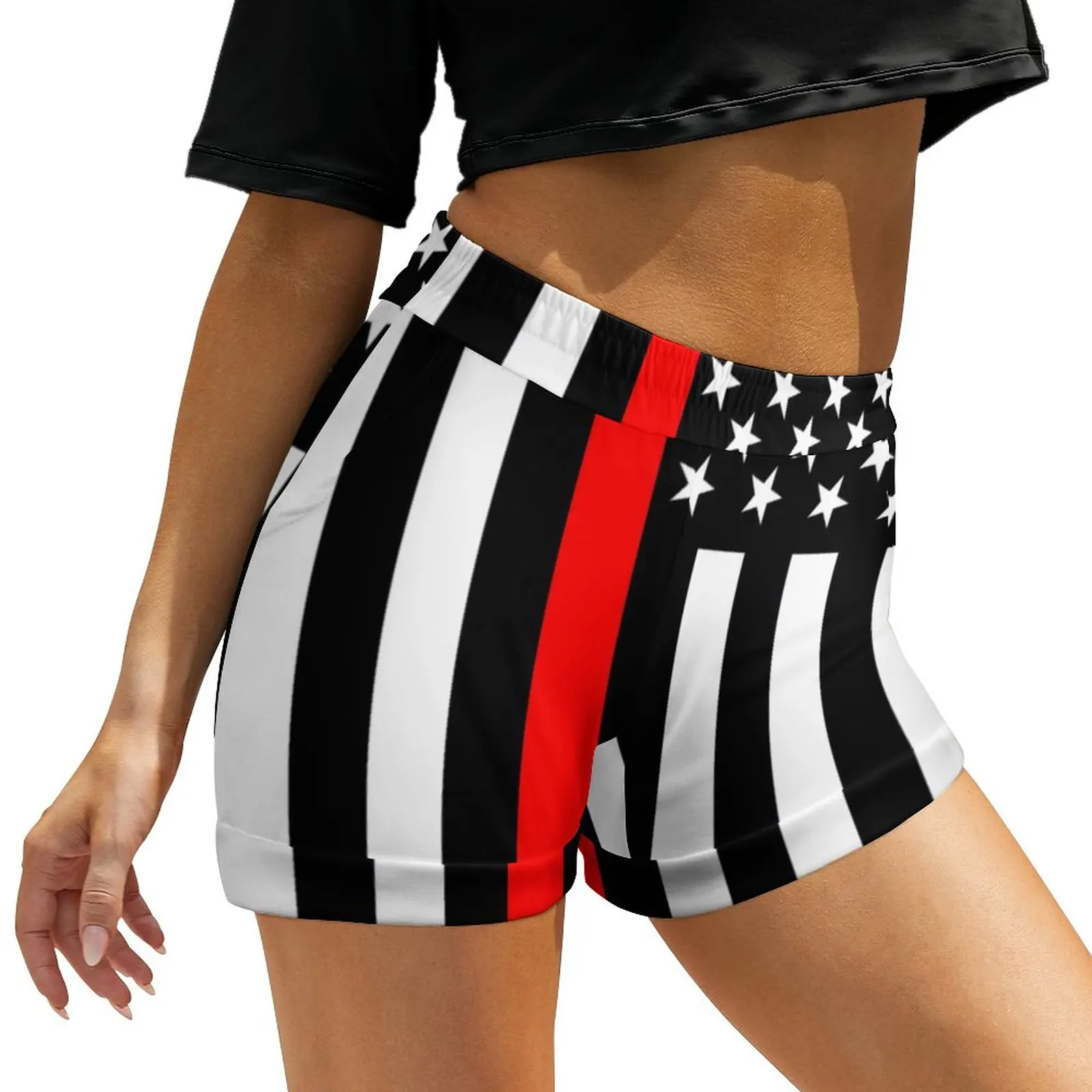 

American Flag Graphic Shorts Thin Red Line Star Print Oversized Streetwear Shorts Trendy Short Pants Woman Print Bottoms