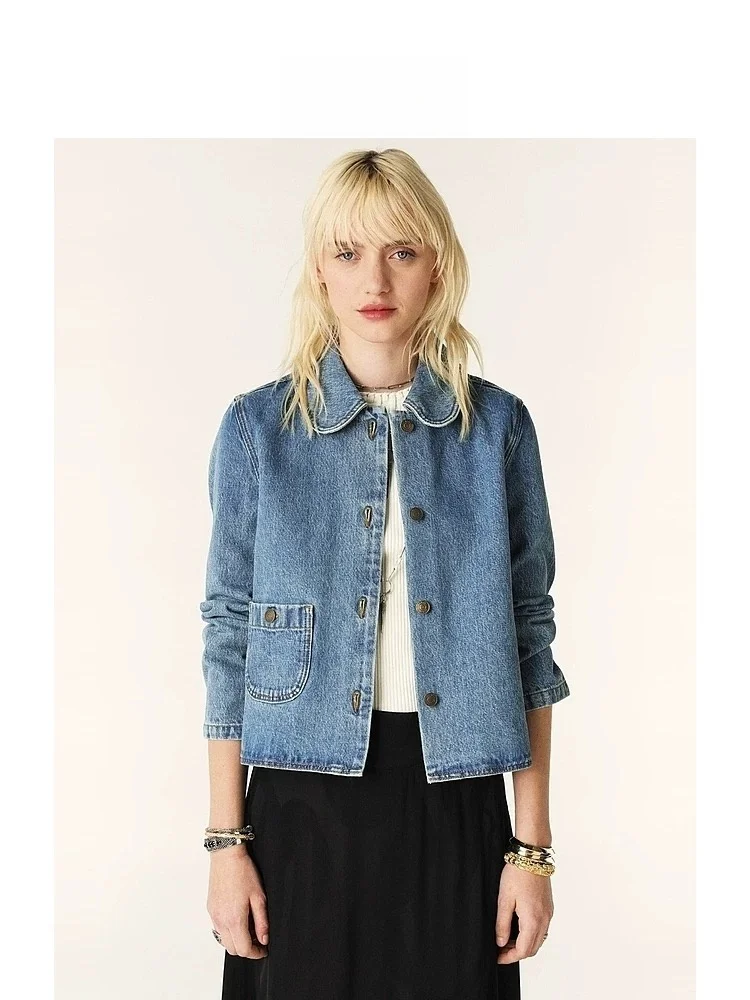 BA &amp Sh2024 Новая верхняя одежда ранней осени джинсовая плиссировка простое