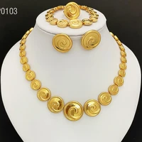 african simple fashion gold plated round shape jewelry set necklace bracelet earrings set for beautiful and noble women