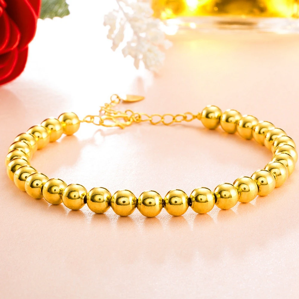 

Smooth Frosted Womens Mens Beads Bracelet Fashion Wrist Chain 18K Yellow Gold Filled Classic Bracelet Gift Simple Style Vintage