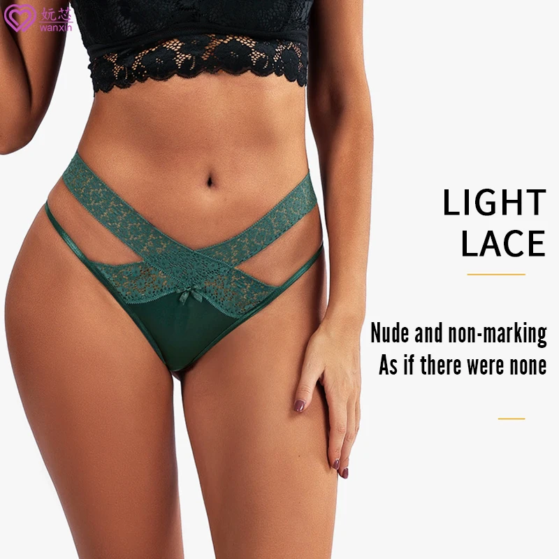 

Cotton Briefs Thong Panties Cutout European And American Female Ice Silk Seamless Cross Lace Breathable Sexy Ladies Pure Desire