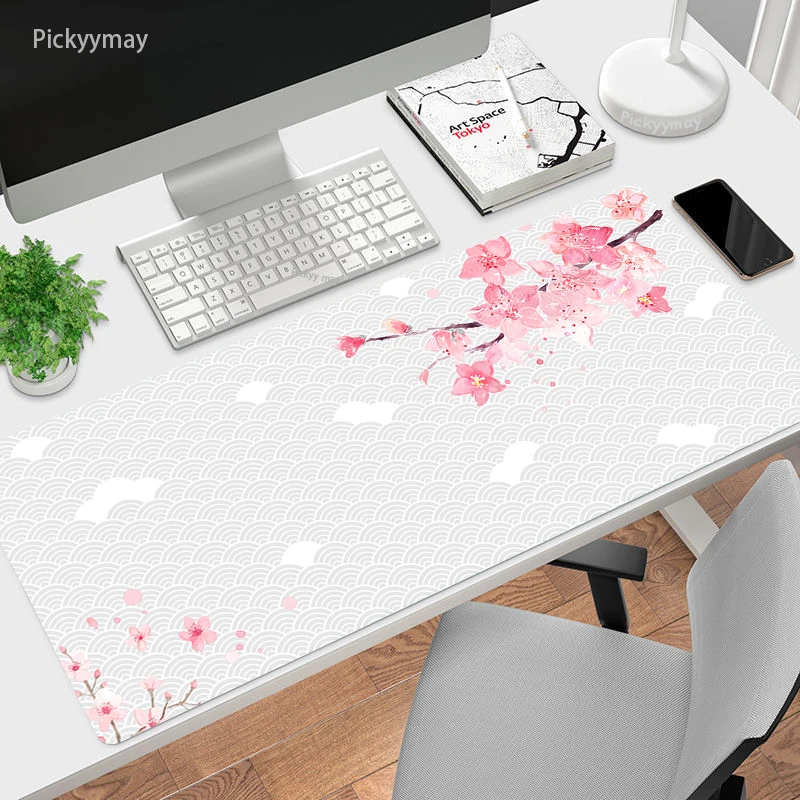 

Sakura Mouse Pad PC Office Accessories Locking Edge Mousepad Pink Cherry Blossoms Deskmat Japanese Big Table Mat Deskpad 100x50