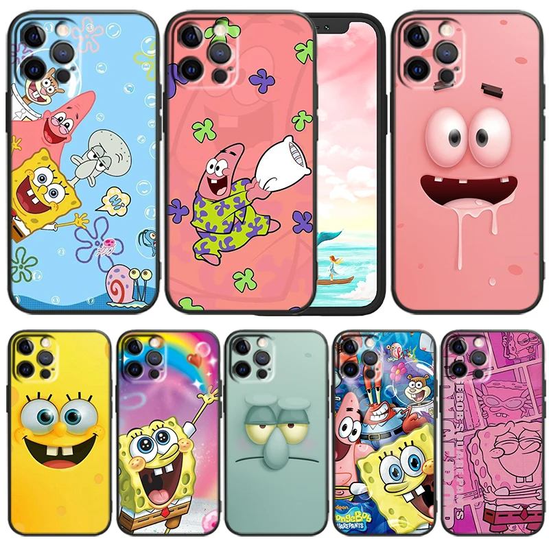 

Anime Cartoon SpongeBob Art Phone Case For iPhone 14 13 12 Mini 11 XS Pro Max X XR 8 7 6 Plus 5 SE 2020 Black Funda TPU Cover
