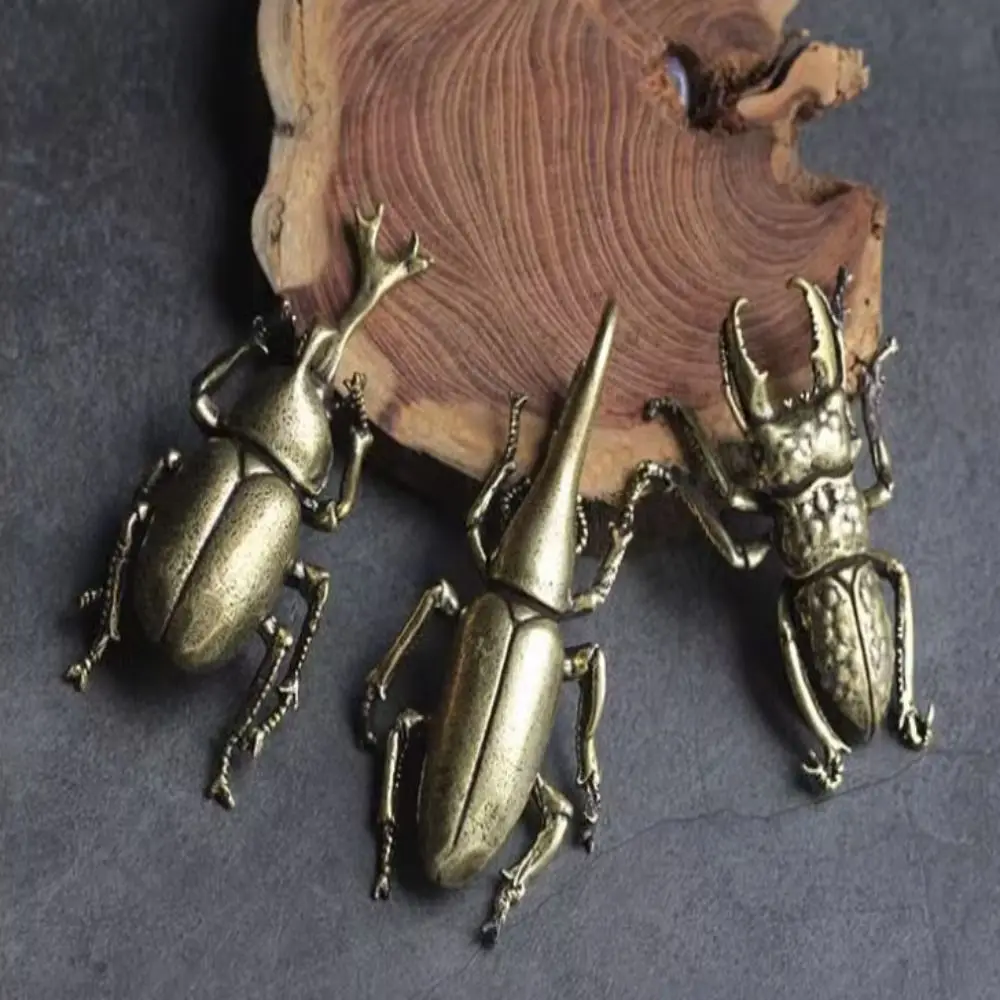 

3 pcs Solid Copper Beetle Decorations Long Horn Bug Simulation Ornaments. Desk Decoration|Home|Living Room