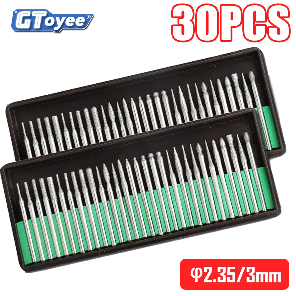 

30pcs Shank Diamond Burs Set With Box For Dremel Electric Grinder Power Tool Accessories Abrasive Tools 2.35/3mm Drill Tools