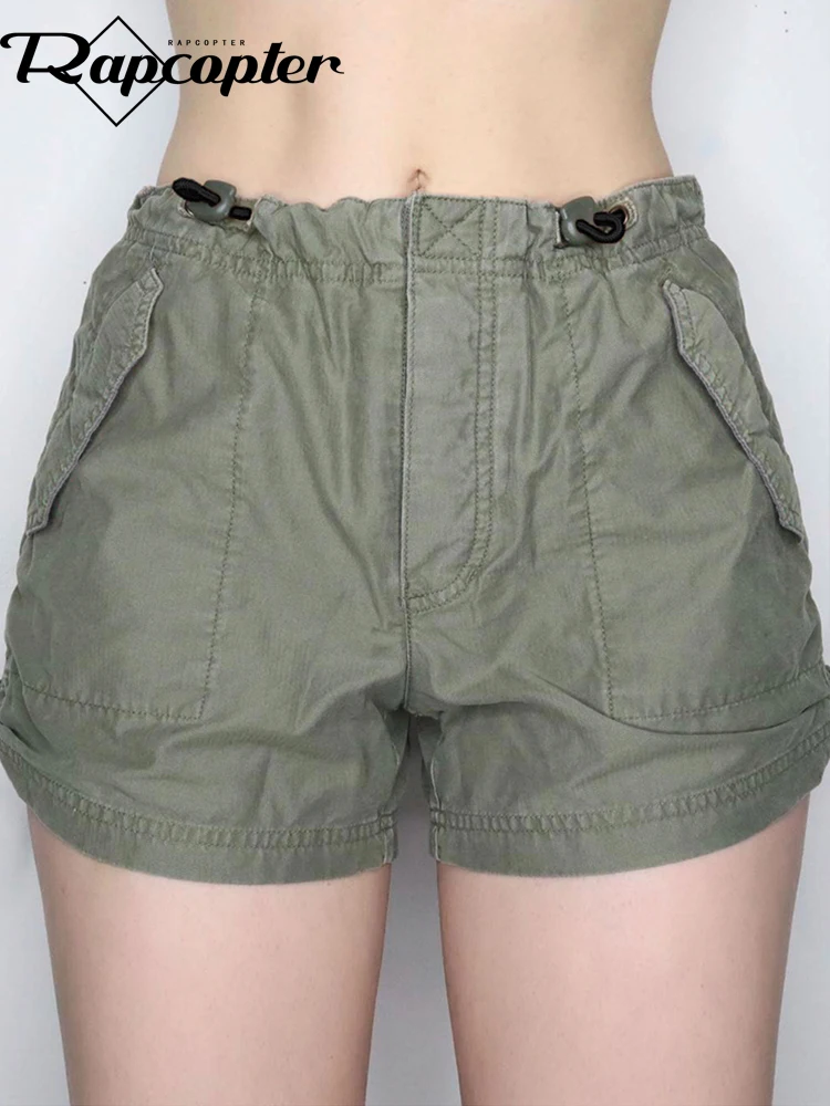 

Rapcopter y2k Green Cargo Shorts Ruched Pockets Streetwear Joggers Casual Harajuku Streetwear Sporty Pants Women Retro Shorts