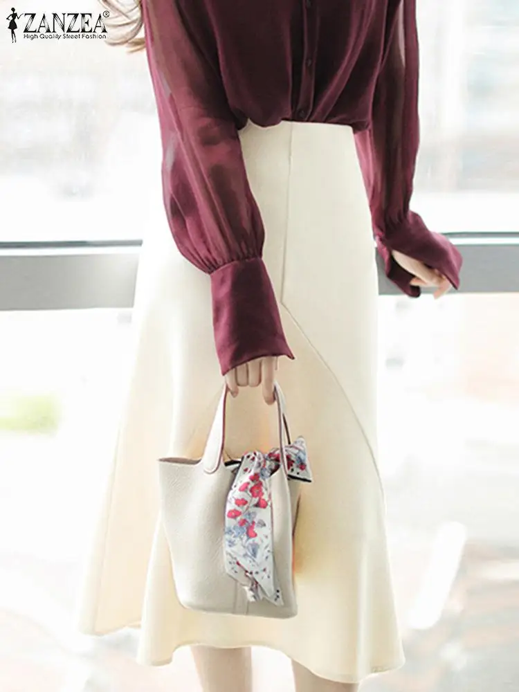 

ZANZEA Elegant Hip Package Long Jupes High Waist Fashion Seamed Women Midi Skirt Office Lady Solid Temperament Mermaid Skirts