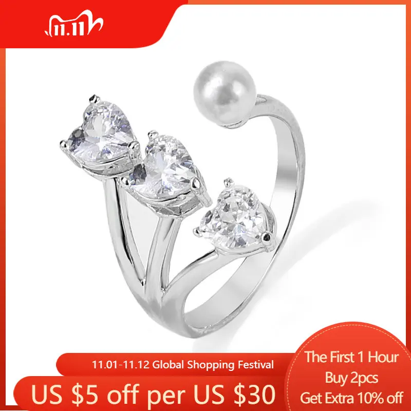 

Minimalist Shiny Cubic Zirconia Rings Silver Color Adjustable Opening Ring For Women Chic Party Christmas New Year Jewelry