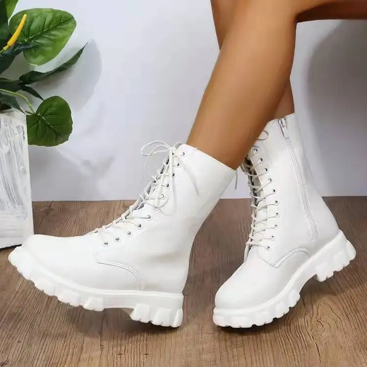 Новинка женские ботинки Martens из искусственной кожи белые ботильоны Осень-зима