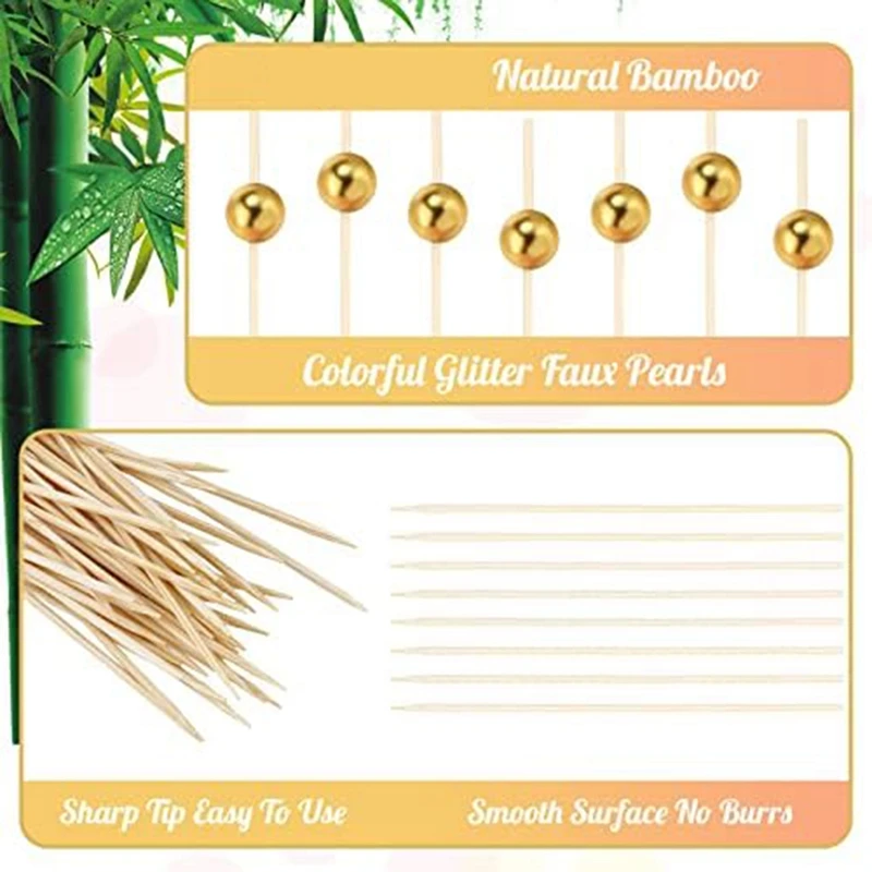 Коктейльные палочки Натуральные деревянные с золотыми акриловыми бусинами