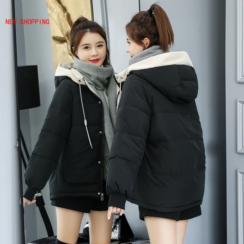 Winter Thick Hooded Jackets Short Women 2021 Fashion Korean Style Warm Parka Oversized Loose Female Coats Outwear Manteau Femme