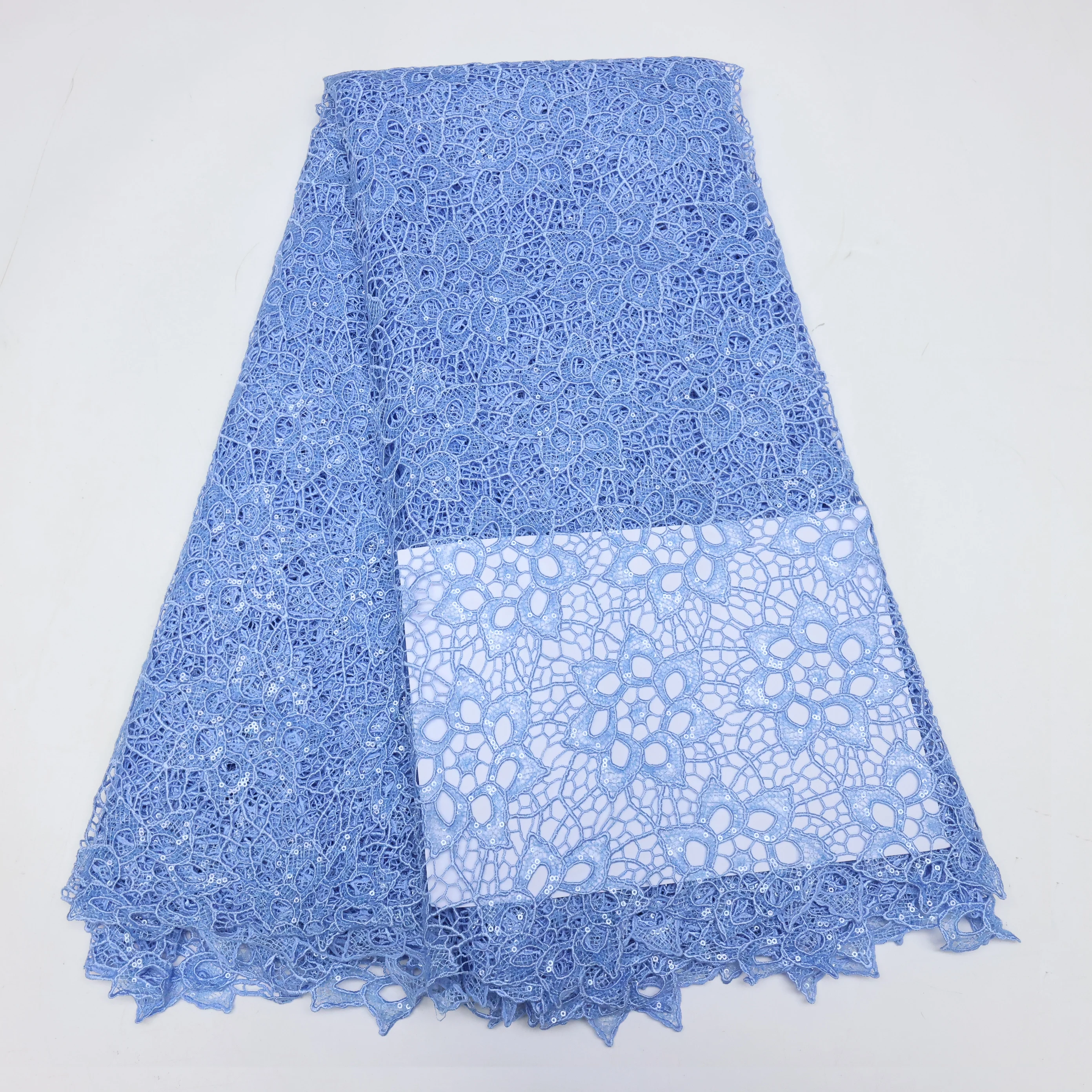 

High Quality sky blue Daisy Flower Embroidery Cord Lace African Guipure Lace Fabrics For Wedding Party GNB1-9