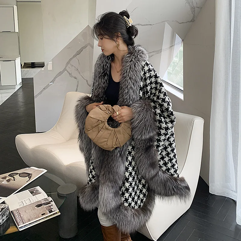 Women's Long Fox Fur Silver Coat New Winter 2022 Fur