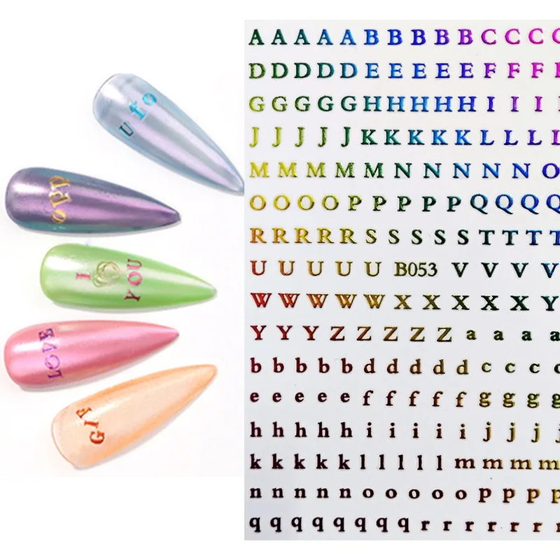 

Stickers Nail Art Charms Accesorios Designer Supplies Pegatinas Decoration Autocollant Naklejki Aurora Laser English Alphabet 3D