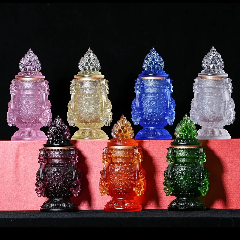 Colored Glaze Mani God Treasure Bottle Supplies Buddha Auspicious Symbols Fengshui Ornament Home Wealth Decor Manibao Figurines