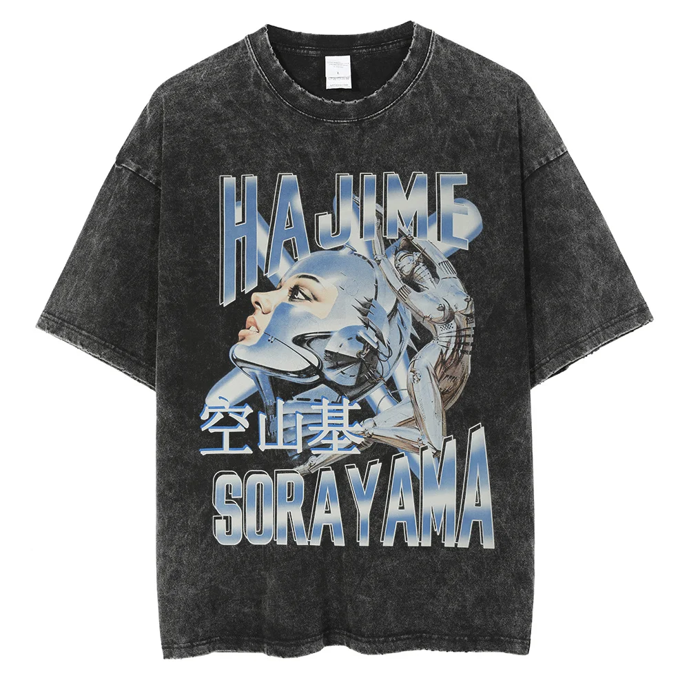 

Винтажная Мужская футболка, уличная одежда в стиле хип-хоп, женская футболка с принтом робота, потертые футболки 2022, футболки в стиле Харадз...