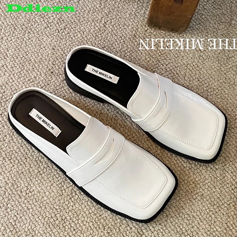 

Шлепанцы женские с квадратным носком, сланцы, Повседневная Уличная обувь, плоская подошва, черные, весна-лето 2023