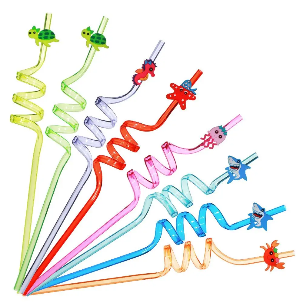 

8pcs Cartoon Birthday Kids Gifts Party Decorations Drinking Straws Reusable Ocean Animal Plastic Straws