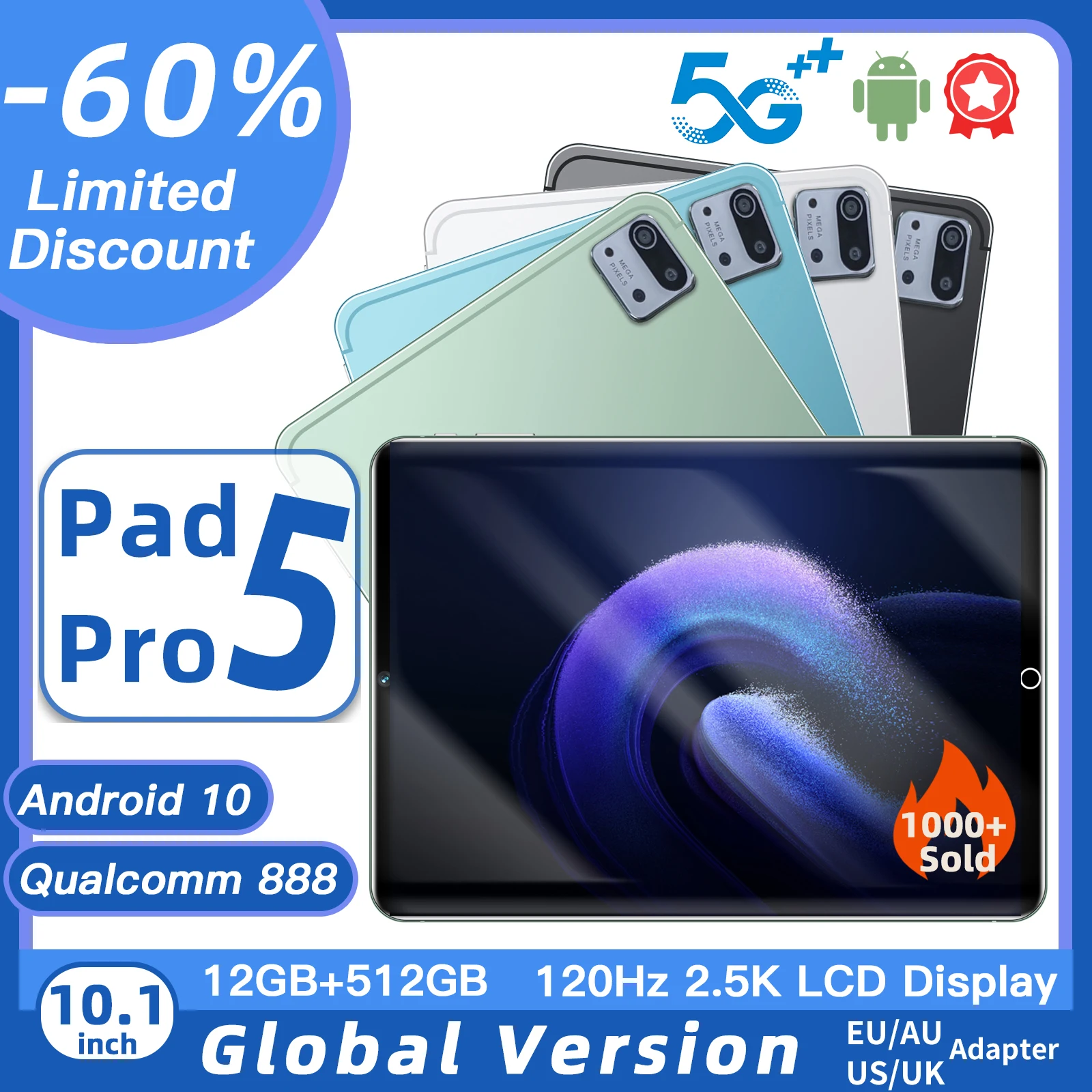 

World Premium Global Version M Pad 5 ProTablet HD 10inch 4K Screen 12GB RAM 512GB ROM Dual Speaker Phone Call 5G Tablets Android