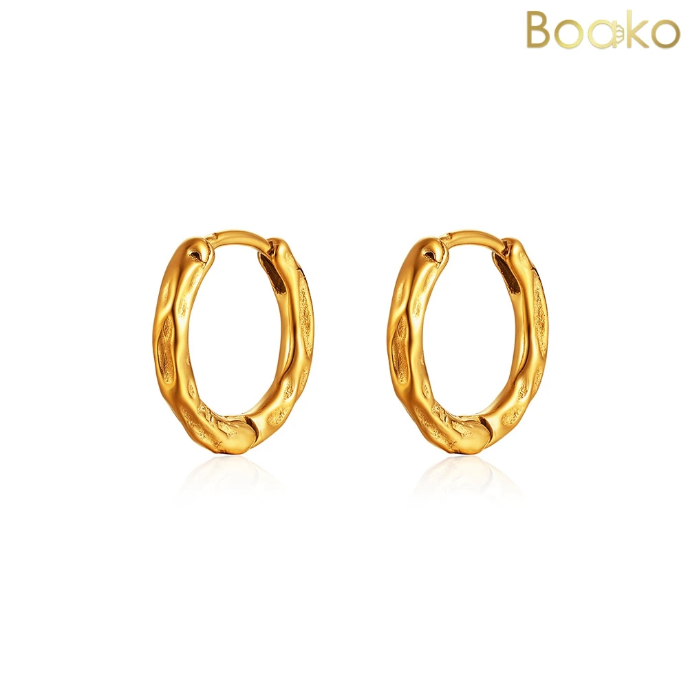 

BOAKO Stainless Steel Minimalist Hoop Earrings Fashion Simple Texture Earrings бижутерия для женщин Engagement Party Gift Jewel