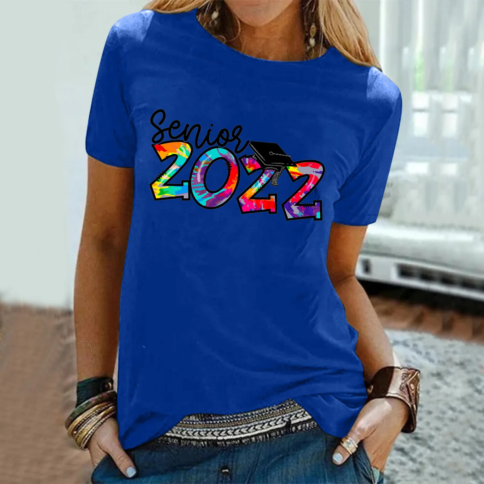 

Women Summer Top Graduation Season Printed Casual Loose Tunic T Shirt Cute Pattern Fashion T Shirt Long Sleeved Shirts Womens