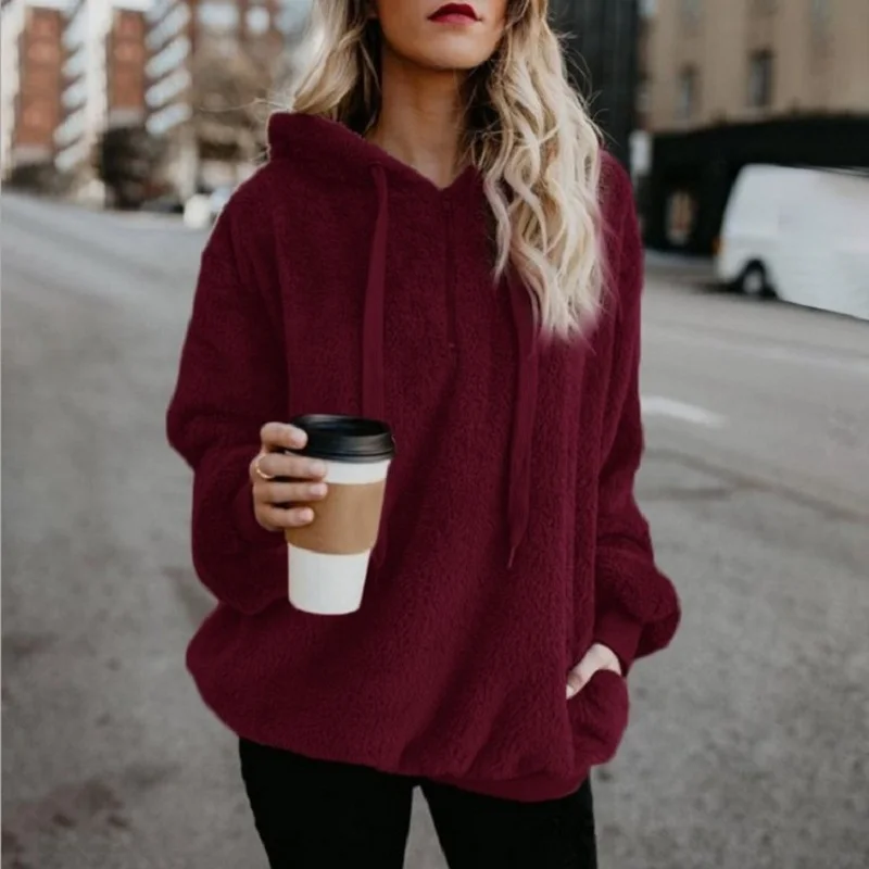 Loose Sweater Jacket Women Vintage Long Sleeve Coat Solid Color Pullovers Fuzzy Jumper 2022 Spring Autumn Sweatshirts Hoodies