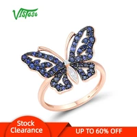 vistoso genuine 9k 375 rose gold butterfly rings for lady lab created sapphire white topaz engagement anniversary fine jewelry