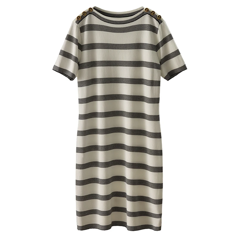 

new knit summer dress women short sleeve striped