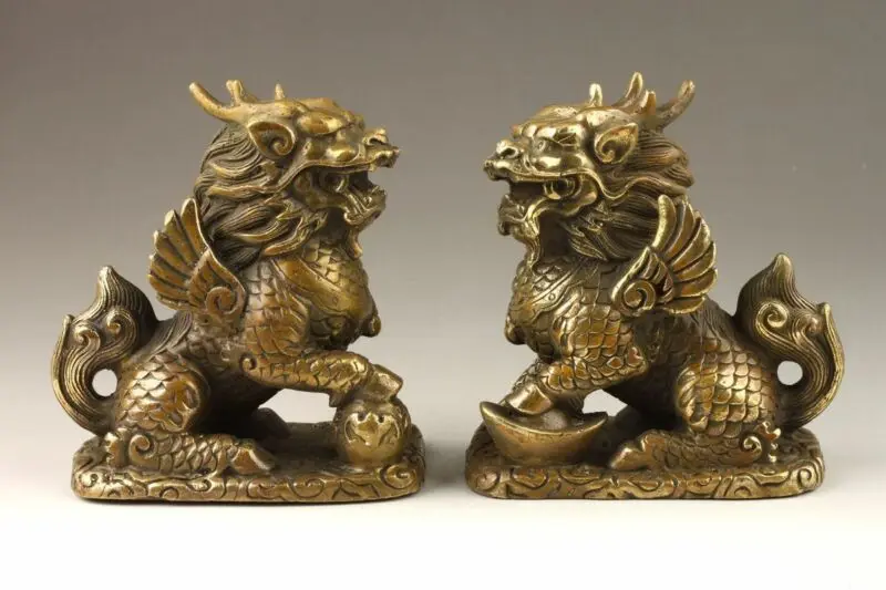 

Chinese Folk Culture Handmade Brass Bronze Statue Kirin Sculpture