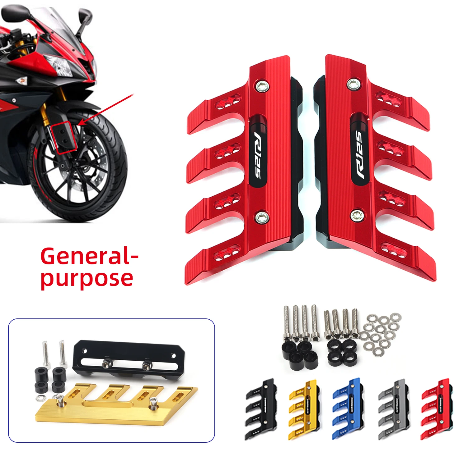 

With Logo For Yamaha r125 YZFR125 YZF-R125 Motorcycle CNC Aluminum mudguard side protection block front fender anti-fall slider