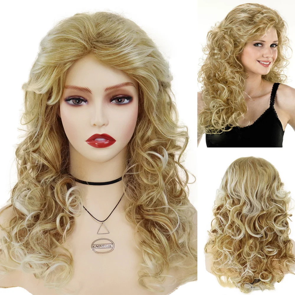

GNIMEGIL Synthetic Curly Wavy Wigs for Women Light Goldden Blonde Wig Free Part Hairline Long Wig Mix Blond Natural Mommy Wigs