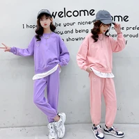 loose two piece tracksuit for teenage girls boutique outfits 16y casual solid sweatshirt pants kids sportwear suit teen clothing