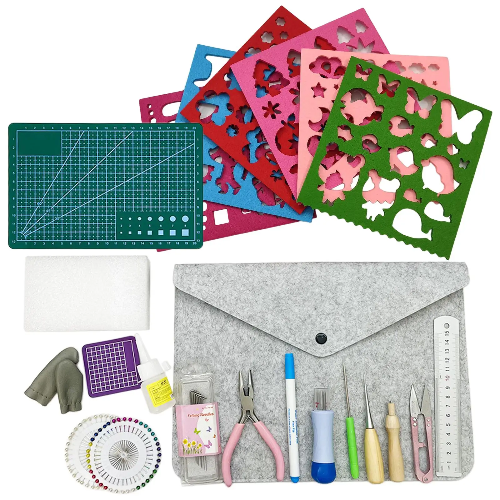 

24Pcs DIY Suit with7 Poking Models Needle Felting Kit for Starter Crafts