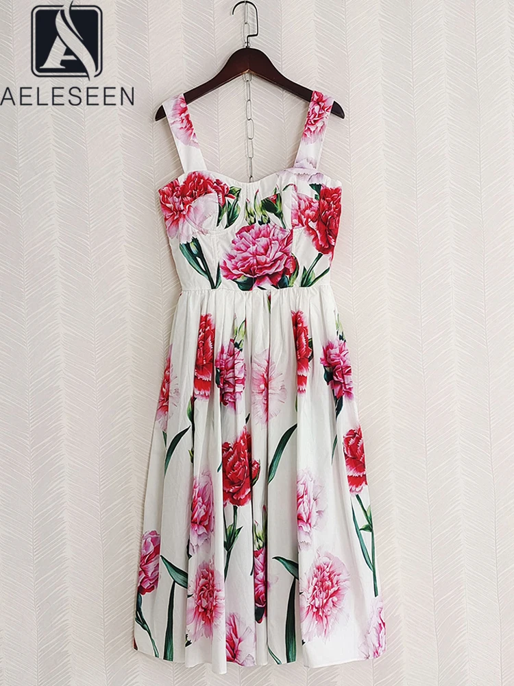 

Женское платье из 100% хлопка AELESEEN, элегантная тонкая кофточка на бретельках с цветочным принтом пиона на весну и лето