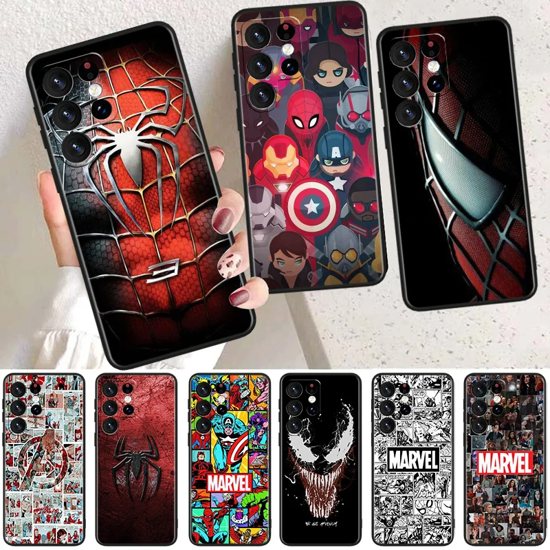 

Marvel Avengers Comics Logo Phone Case For Samsung Galaxy S23 S22 S21 S20 FE Ultra S10e S10 S9 S8 Plus Lite Black Soft Cover