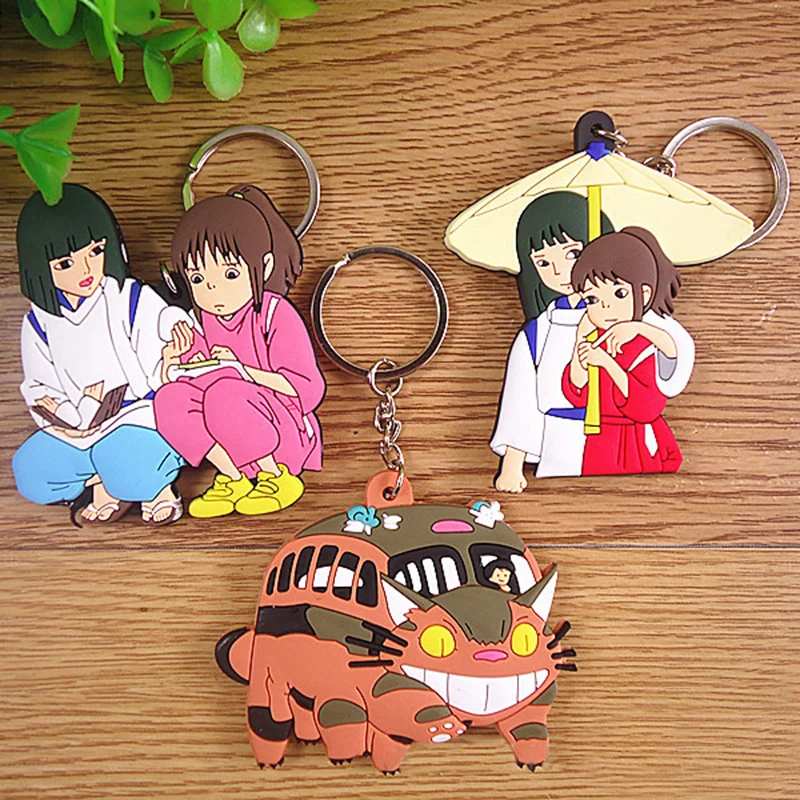 

Japanese Anime Spirited Away Soft Rubber Keychains Double Side Totoro Bus Keyring Backpack Phone Decor Pendant Key Holder