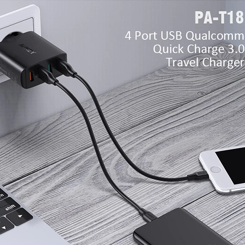 Зарядное устройство AUKEY PA-T18 быстрой зарядки на 42 Вт с европейской вилкой и 4 портами USB 3.0 для станции быстрой зарядки стенда для телефона/Huawei/xiaomi/Switch аксессуаров.