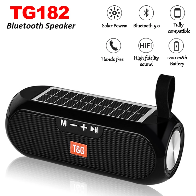 

Portable Solar charging Speakers Column waterproof Wireless Stereo Music TG182 Speaker Power Bank Boombox AUX FM radio Big bass